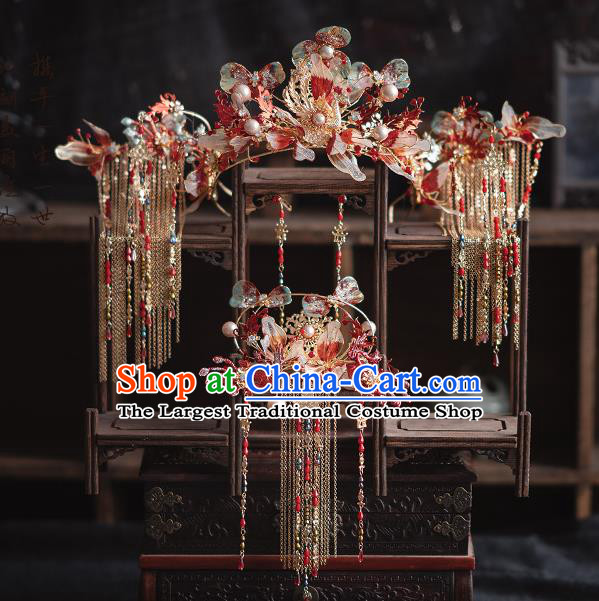 Chinese Traditional Wedding Hair Accessories Classical Xiuhe Suit Tassel Hair Crown Bride Phoenix Coronet