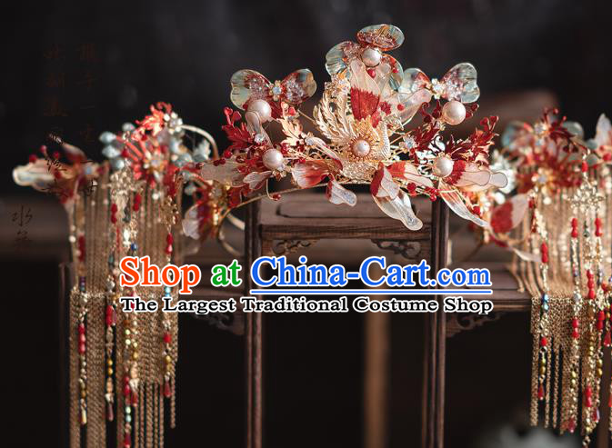 Chinese Traditional Wedding Hair Accessories Classical Xiuhe Suit Tassel Hair Crown Bride Phoenix Coronet