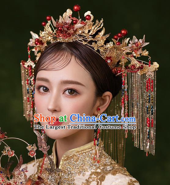 Chinese Bride Luxury Phoenix Coronet Traditional Wedding Hair Accessories Classical Xiuhe Suit Tassel Hair Crown