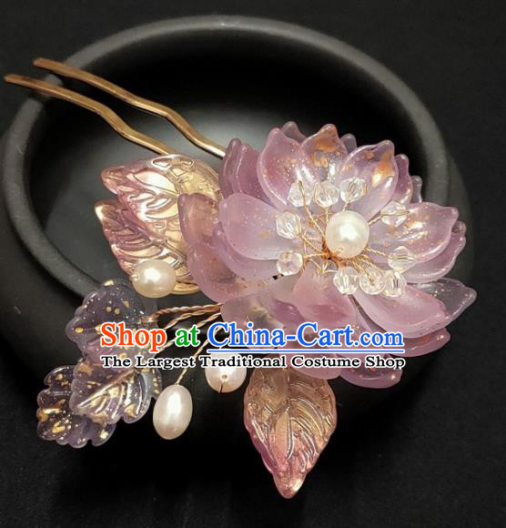 Chinese Ancient Young Lady Hairpin Hanfu Hair Accessories Traditional Ming Dynasty Lilac Epiphyllum Hair Stick