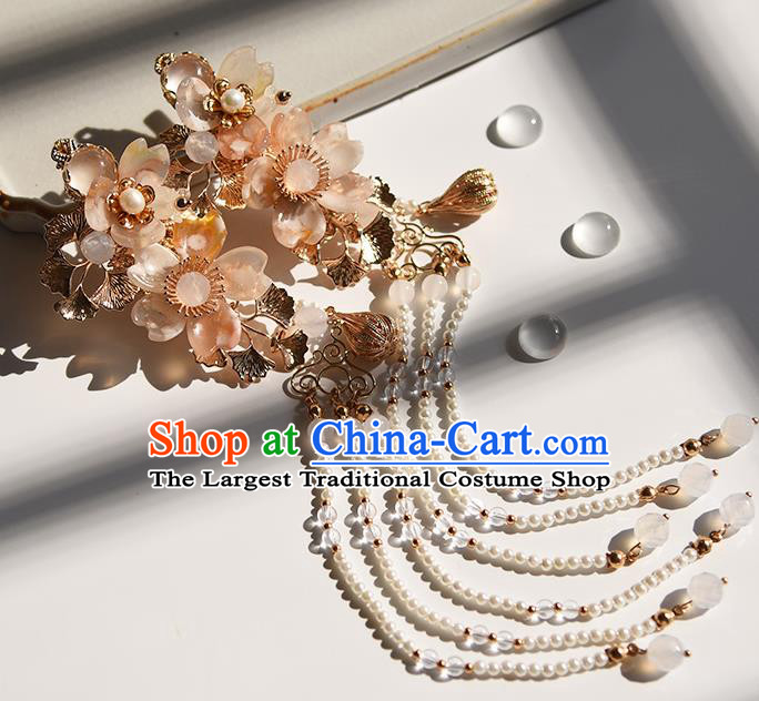Chinese Traditional Hanfu Sakura Hairpin Hair Accessories Handmade Ancient Princess Tassel Hair Claw