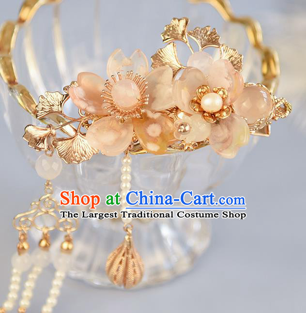 Chinese Traditional Hanfu Sakura Hairpin Hair Accessories Handmade Ancient Princess Tassel Hair Claw