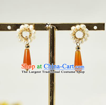 China Handmade Classical Pearls Earrings Jewelry Traditional Cheongsam Agate Ear Accessories