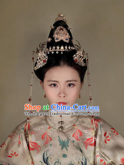 Chinese Handmade Ancient Court Woman Tassel Hairpins Traditional Ming Dynasty Empress Hair Accessories Full Set