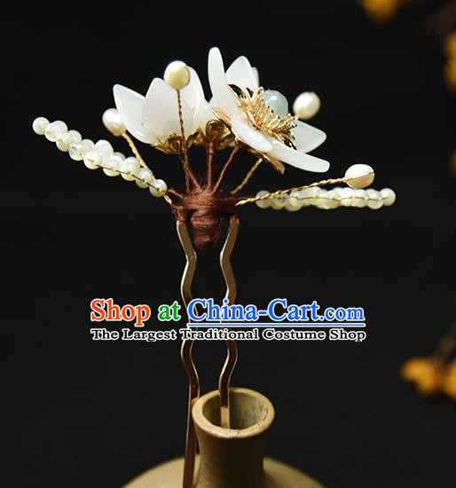 Chinese Ancient Young Lady Hairpin Traditional Ming Dynasty Princess White Flowers Hair Stick