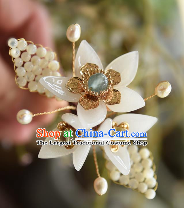 Chinese Ancient Young Lady Hairpin Traditional Ming Dynasty Princess White Flowers Hair Stick