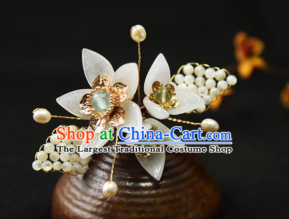 Chinese Ancient Young Lady Hairpin Traditional Ming Dynasty Princess White Flowers Hair Stick