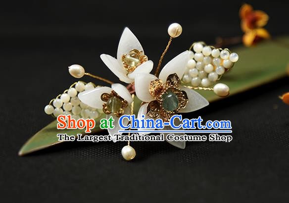 Chinese Ancient Young Lady Hairpin Traditional Ming Dynasty Princess White Flowers Hair Stick