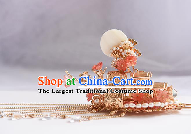 Chinese Traditional Wedding Shell Hair Stick Ancient Ming Dynasty Princess Tassel Hairpin