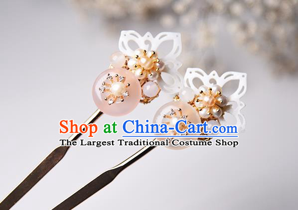 Chinese Traditional Ming Dynasty Shell Lotus Hair Stick Ancient Princess Pearls Hairpin