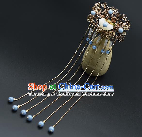 Chinese Traditional Ming Dynasty Court Hair Stick Ancient Princess Jade Butterfly Tassel Hairpin