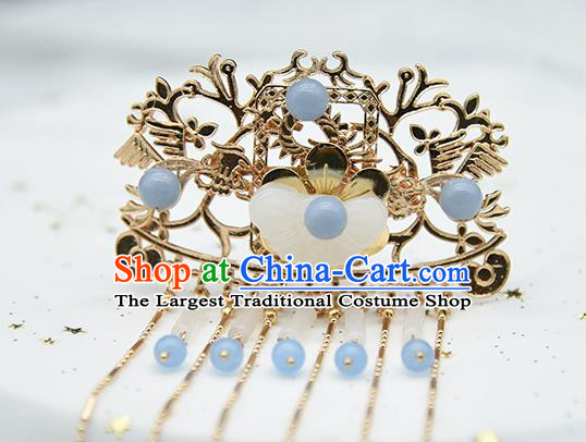 Chinese Traditional Ming Dynasty Court Hair Stick Ancient Princess Jade Butterfly Tassel Hairpin