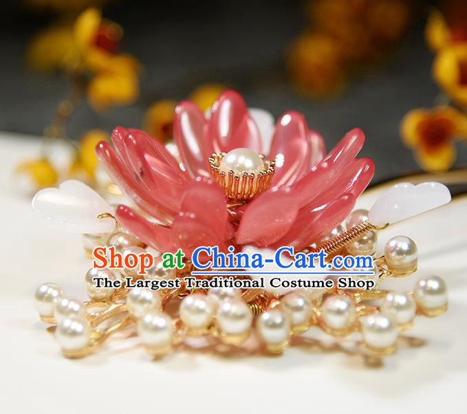 Chinese Traditional Song Dynasty Palace Lady Hair Stick Ancient Princess Red Chrysanthemum Hairpin