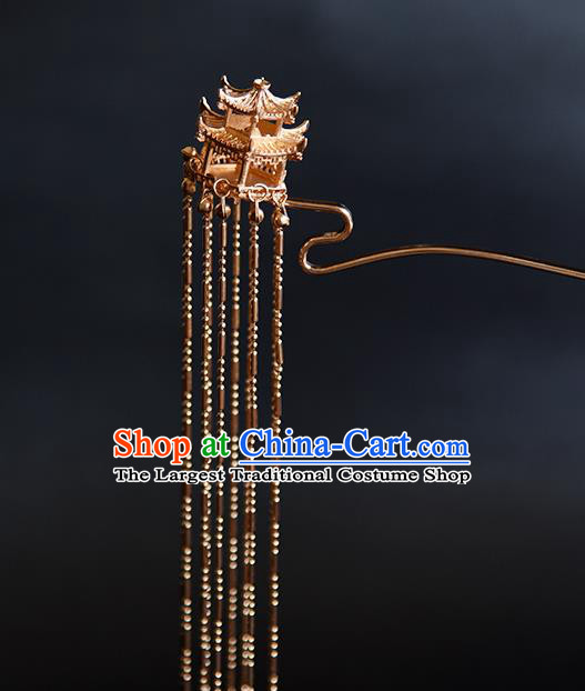 Chinese Traditional Ming Dynasty Empress Golden Palace Hair Stick Ancient Queen Long Tassel Hairpin