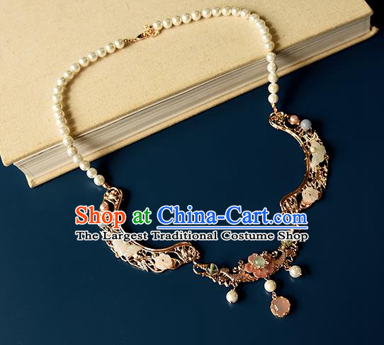 China Classical Gems Necklace Traditional Ming Dynasty Princess Golden Phoenix Necklet Accessories