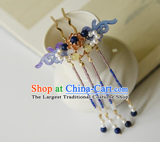 Chinese Traditional Hanfu Purple Shell Hair Comb Ancient Fairy Princess Beads Tassel Hairpin