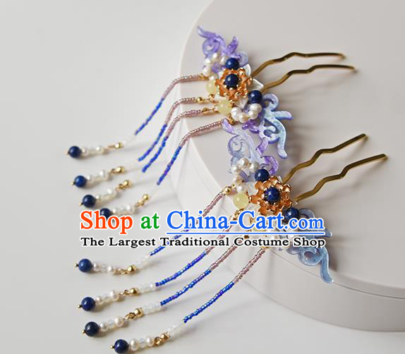 Chinese Traditional Hanfu Purple Shell Hair Comb Ancient Fairy Princess Beads Tassel Hairpin
