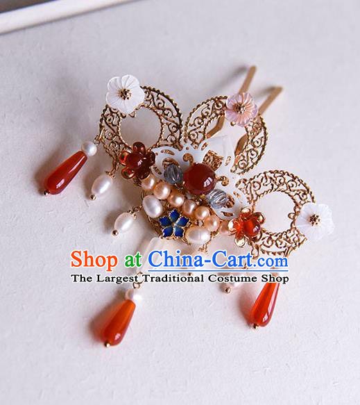 Chinese Traditional Wedding Pearls Hair Stick Ancient Court Princess Shell Lotus Hairpin