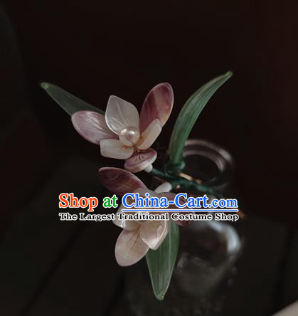 Chinese Traditional Song Dynasty Hair Stick Ancient Princess Shell Orchids Hairpin