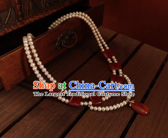 China Classical Ancient Palace Beauty Pearls Necklace Traditional Tang Dynasty Princess Agate Necklet Accessories