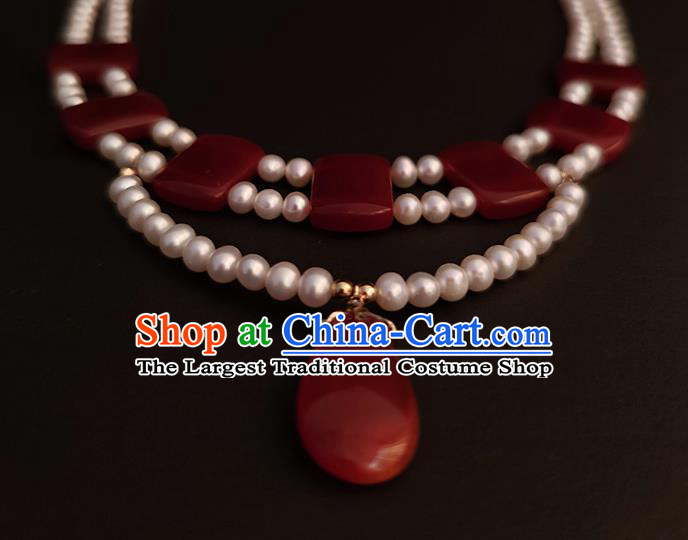 China Classical Ancient Palace Beauty Pearls Necklace Traditional Tang Dynasty Princess Agate Necklet Accessories