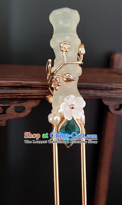 Chinese Traditional Song Dynasty Court Hair Stick Ancient Palace Princess Jade Bamboo Hairpin
