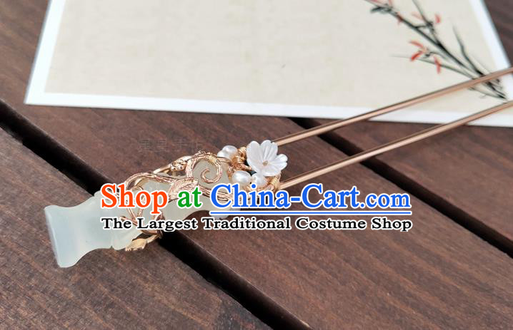 Chinese Traditional Song Dynasty Court Hair Stick Ancient Palace Princess Jade Bamboo Hairpin