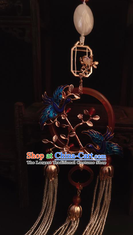 China Handmade Ancient Princess Belt Agate Tassel Pendant Traditional Hanfu Cloisonne Crane Waist Accessories