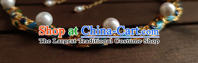 China Classical Ancient Court Woman Pearls Necklace Traditional Ming Dynasty Cloisonne Necklet Accessories