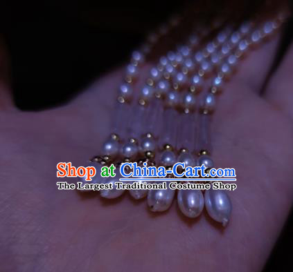 Chinese Traditional Tang Dynasty Pearls Tassel Hair Stick Ancient Empress Golden Peony Hairpin