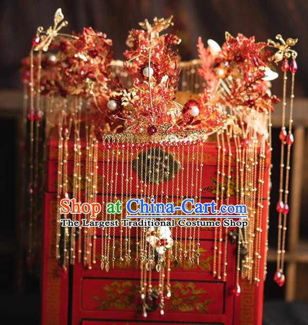 Chinese Classical Luxury Phoenix Coronet Traditional Wedding Hair Accessories Xiuhe Suit Bride Tassel Hair Crown