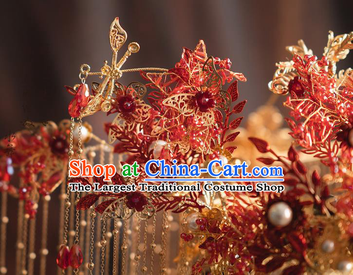 Chinese Classical Luxury Phoenix Coronet Traditional Wedding Hair Accessories Xiuhe Suit Bride Tassel Hair Crown
