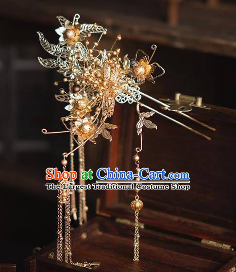 Chinese Classical Golden Leaf Phoenix Coronet Traditional Wedding Headdress Xiuhe Suit Bride Hair Crown