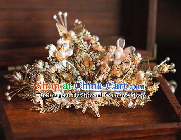 Chinese Classical Golden Tassel Phoenix Coronet Traditional Wedding Headdress Xiuhe Suit Bride Beads Hair Crown