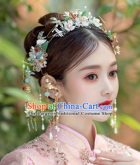 Chinese Classical Bride Hair Crown Traditional Wedding Headwear Xiuhe Suit Flowers Hair Clasp
