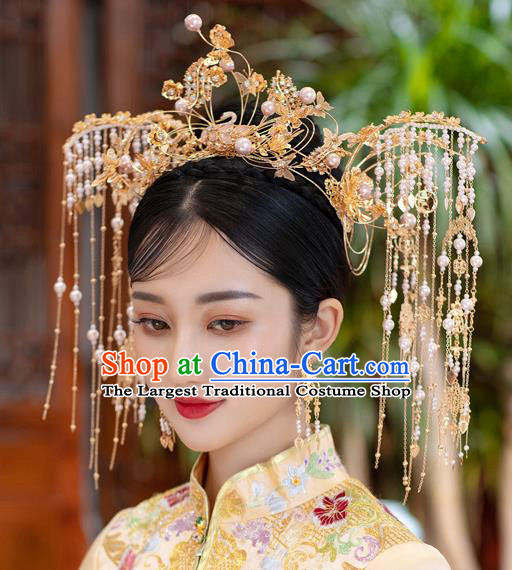 Chinese Classical Bride Tassel Phoenix Coronet Traditional Wedding Hair Accessories Xiuhe Suit Swan Hair Crown
