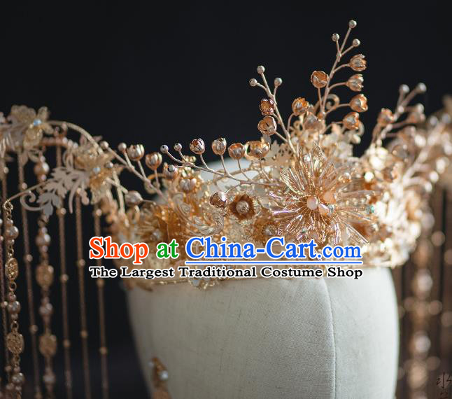 Chinese Classical Bride Luxury Tassel Phoenix Coronet Traditional Wedding Hair Accessories Xiuhe Suit Golden Hair Crown