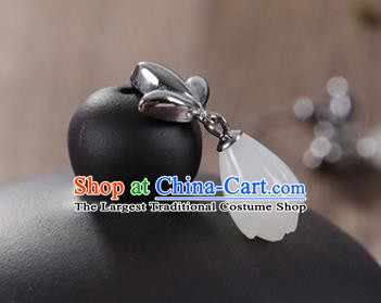 China Handmade Silver Earrings Traditional Cheongsam Jade Mangnolia Ear Accessories