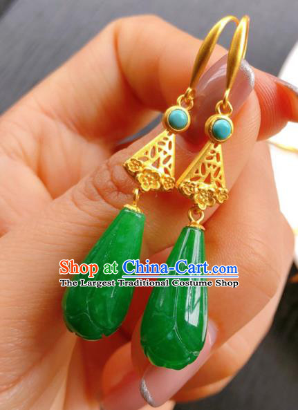 China Handmade Jade Mangnolia Earrings Traditional Cheongsam Jadeite Ear Accessories