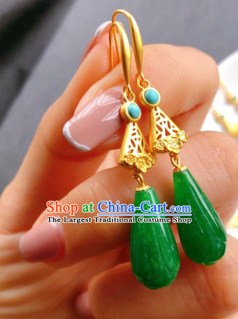 China Handmade Jade Mangnolia Earrings Traditional Cheongsam Jadeite Ear Accessories