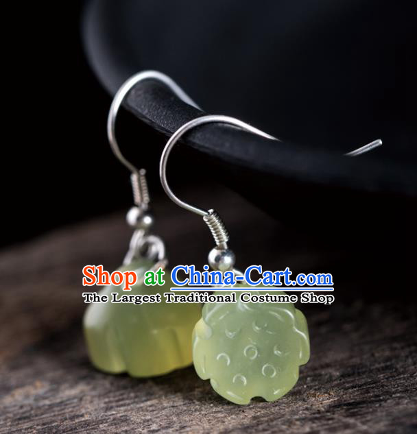 China Handmade National Jade Lotus Seedpod Earrings Traditional Cheongsam Ear Accessories