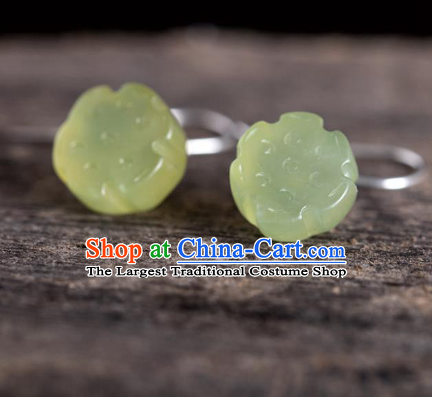 China Handmade National Jade Lotus Seedpod Earrings Traditional Cheongsam Ear Accessories