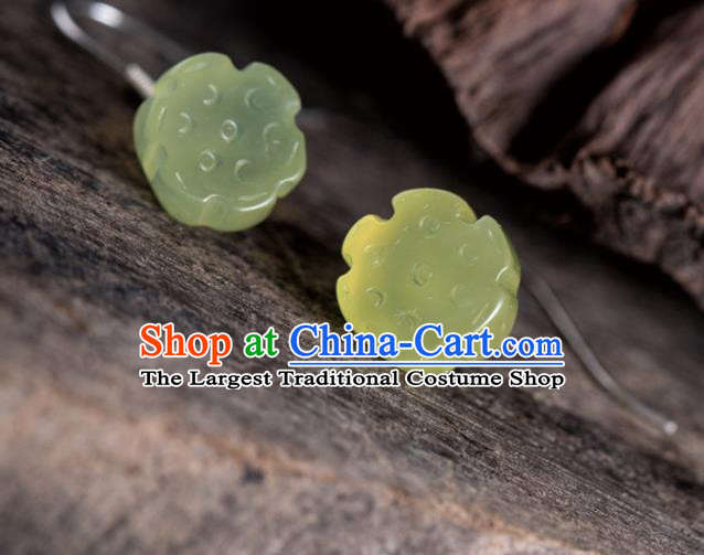 China Handmade National Jade Lotus Seedpod Earrings Traditional Cheongsam Ear Accessories