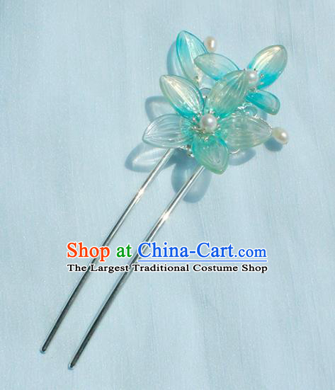 Chinese Ancient Princess Blue Lotus Hairpin Traditional Hanfu Ming Dynasty Hair Stick