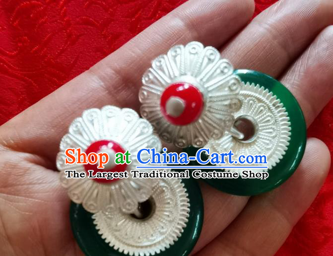 China Handmade Ethnic Folk Dance Earrings Traditional Yi Nationality Silver Ear Accessories