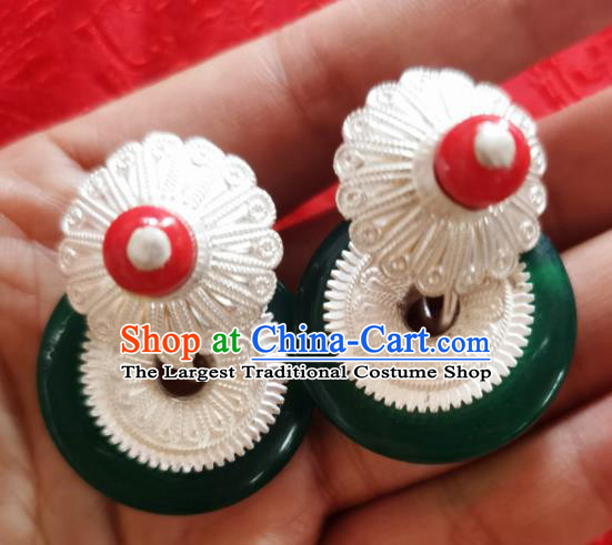 China Handmade Ethnic Folk Dance Earrings Traditional Yi Nationality Silver Ear Accessories