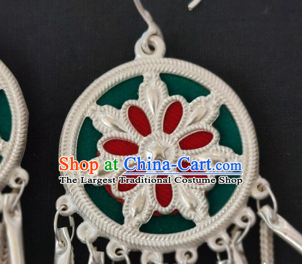 China Traditional Yi Nationality Woman Silver Tassel Ear Accessories Handmade Liangshan Ethnic Folk Dance Earrings