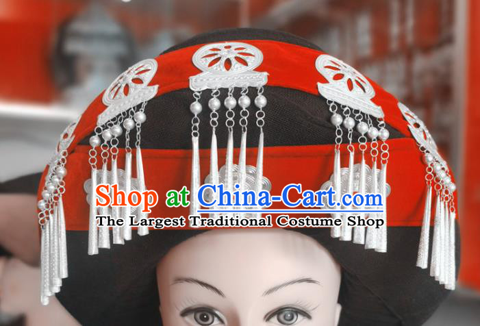 Chinese Liangshan Ethnic Female Tassel Headwear Traditional Yi Nationality Wedding Bride Tassel Hat