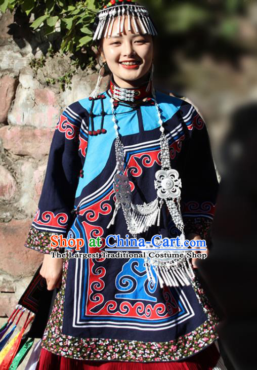 China Traditional Liangshan Ethnic Stage Performance Costumes Yi Nationality Minority Folk Dance Outfits Clothing and Headpiece