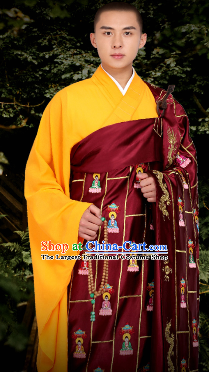 Chinese Classical Traditional Kesa Kasaya Buddhist Monk Clothing Qian Fo Yi Monk Garment Complete Set